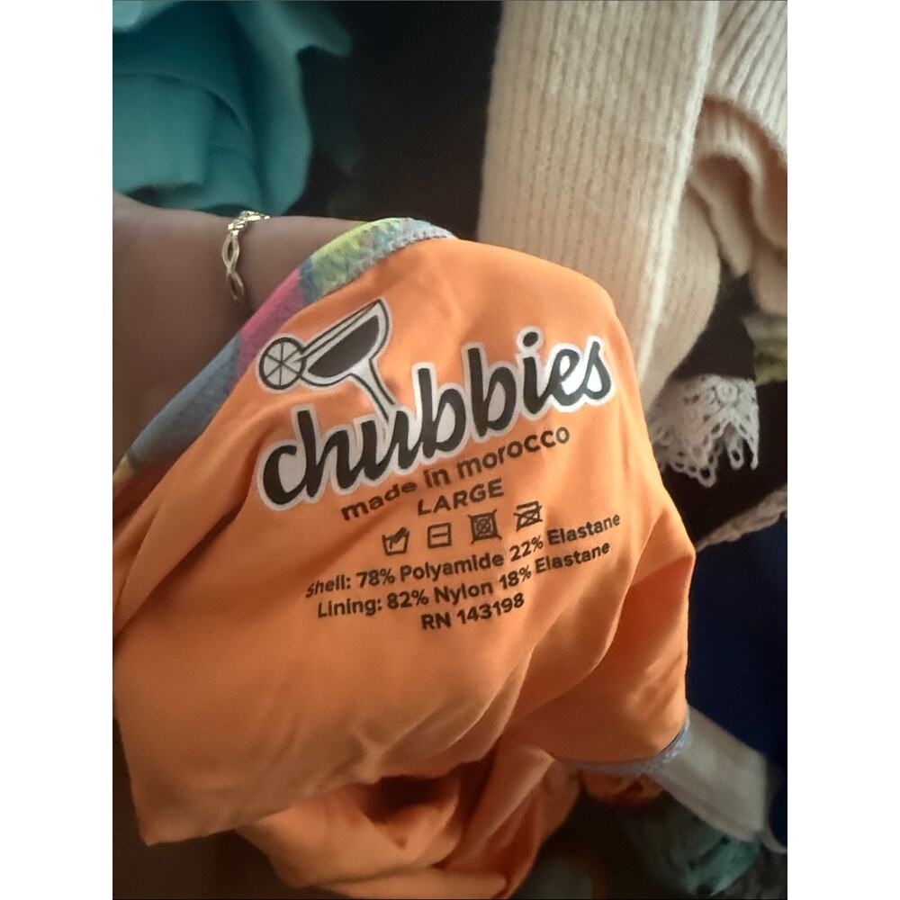 CHUBBIES tropical open back neon one piece vacation resortwear swimsuit L - Picture 2 of 3